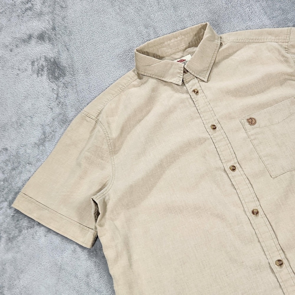 Fjallraven Ovik Travel Shirt Mens XL Beige Hemp Short Sleeve Button Up Outdoor - Picture 6 of 13